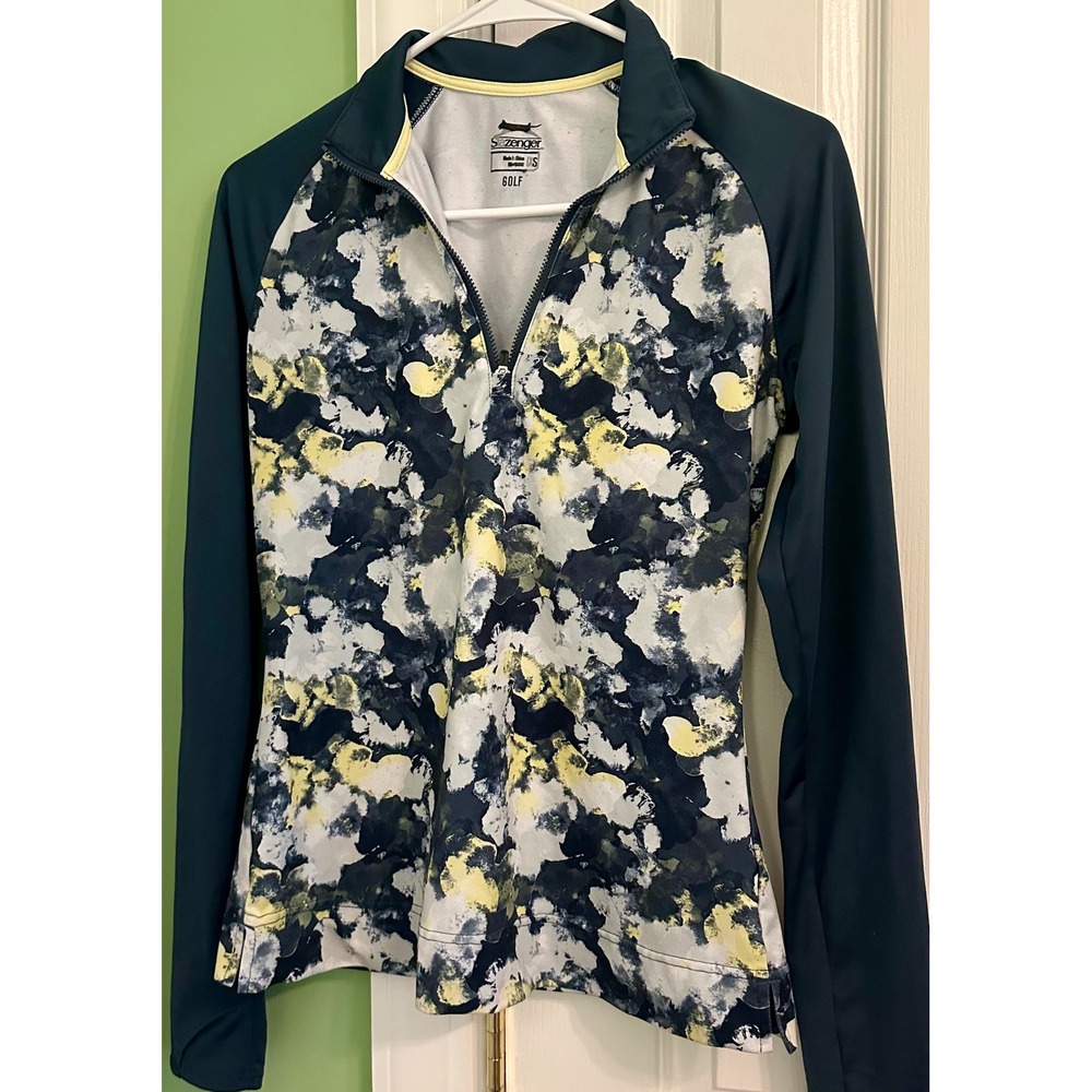 Slazenger Golf Pullover‎ Jacket XS Blue Green Yellow Abstract Print Long Sleeve
